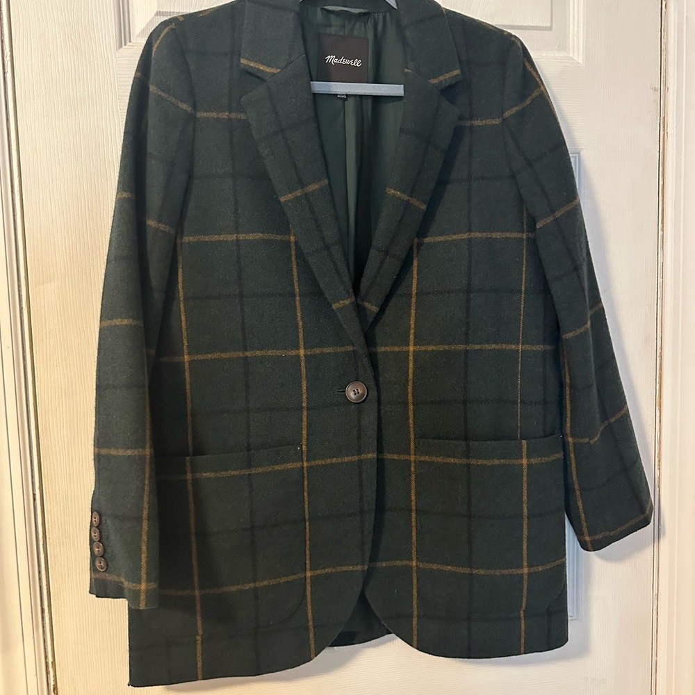 Madewell Women's Green Wool Plaid Blazer